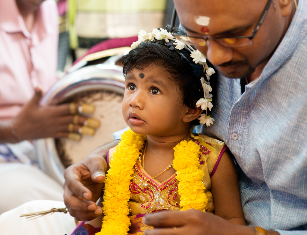 Ceremony at Hindu temple for a child