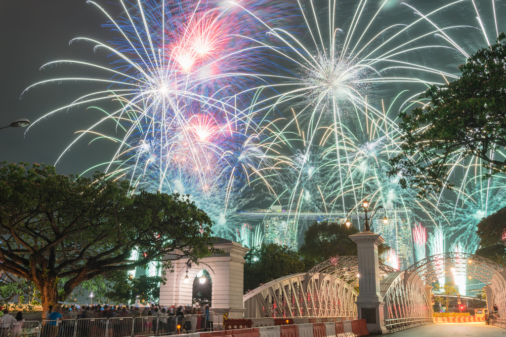 Firework display in downtown Singapore