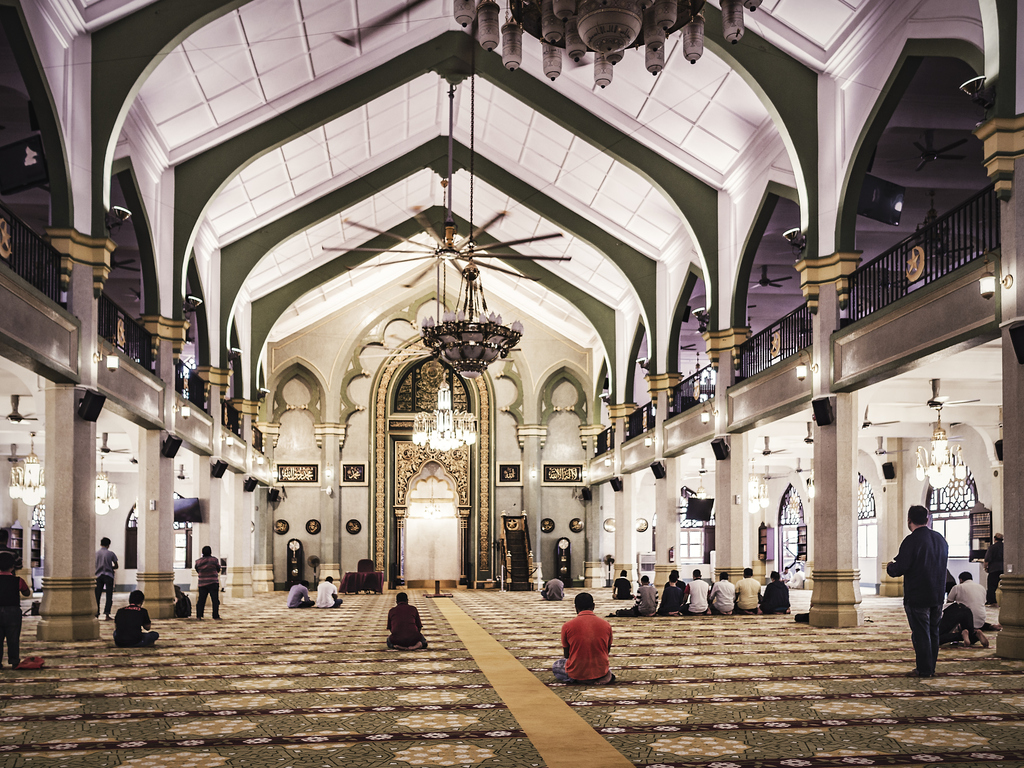 People praying inside the Masjid Sultan mosque in Singapore
